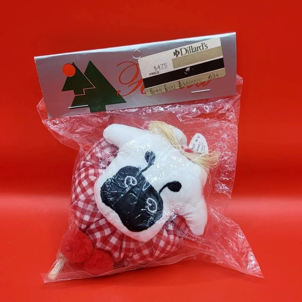 Vintage Cow Christmas Tree Ornament Decoration Plush Plaid Herald Dillard's NEW